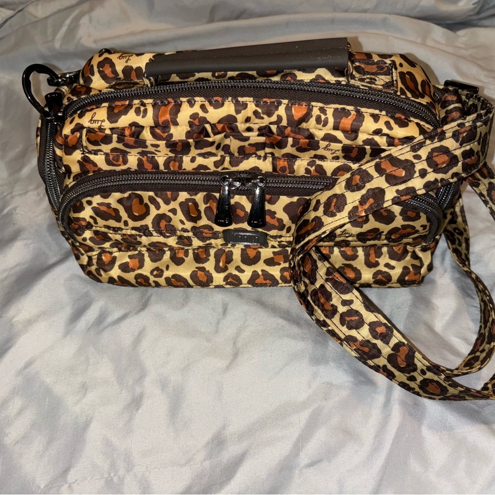 Leopard Print Lug Trolley Crossbody Purse